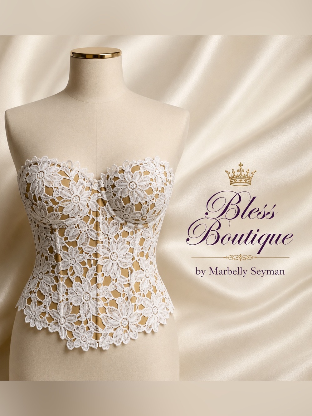 WYLDR White Floral Lace Nude Bustier Corset Top Size S